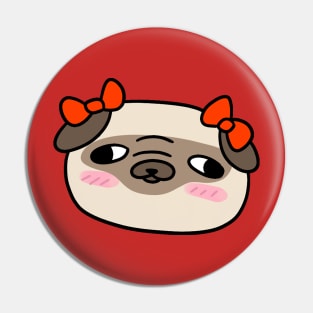 Pug Face with Red Bows Pin