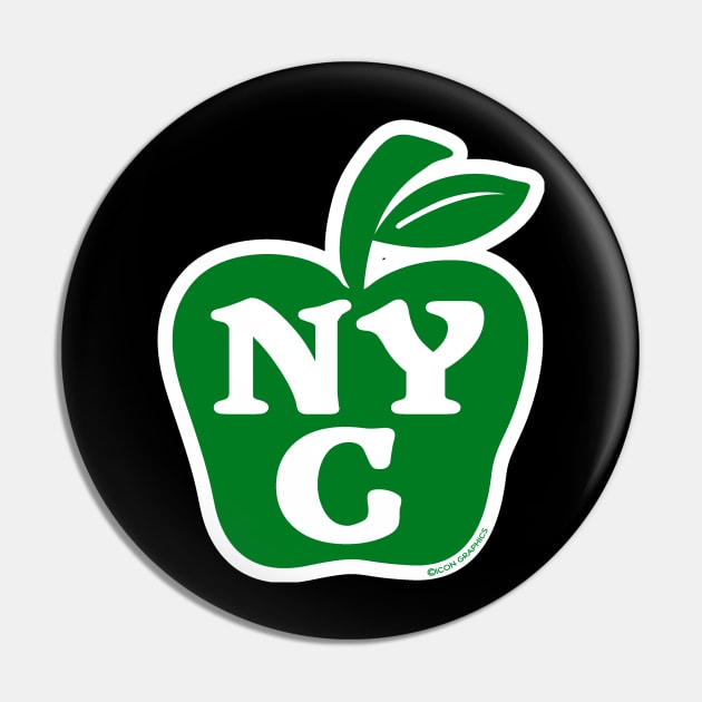 NYC Green and White Big Apple Pin by FireflyCreative