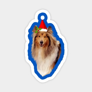 Christmas Holly Santa Collie Magnet