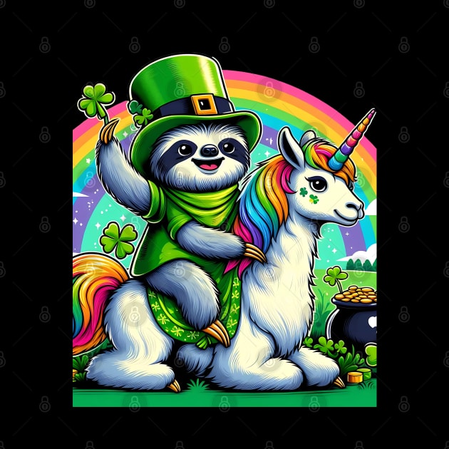 Leprechaun Sloth Riding Llama Unicorn St Patricks Day by click2print