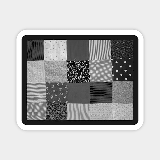 fabric squares of black and white patchwork Magnet by pollywolly