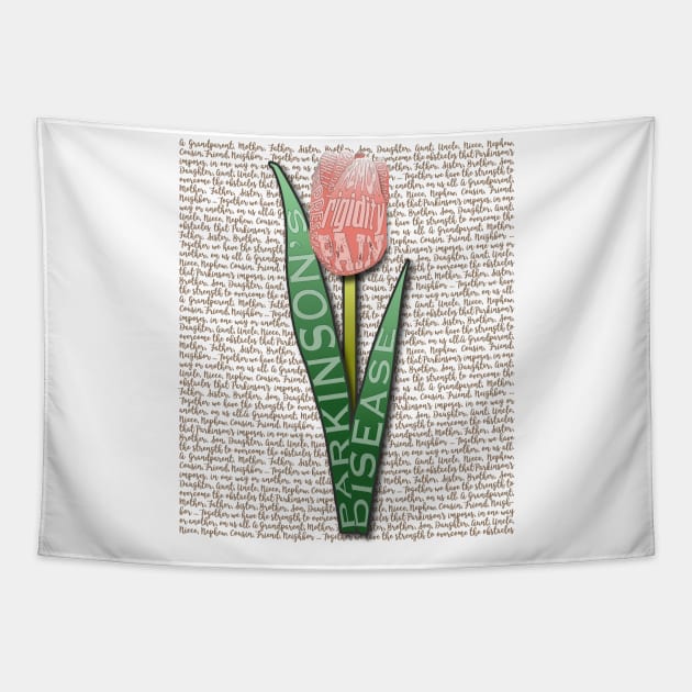 Parkinsons Worded Tulip Tapestry by YOPD Artist