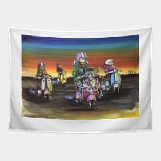 Retro Scooter, Classic Scooter, Scooterist, Scootering, Scooter Rider, Mod Art Tapestry