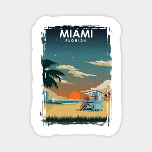 Miami Florida at Night Vintage Minimal Retro Beach Travel Poster Magnet