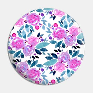 Watercolor flower bouquet pattern - pink and teal Pin