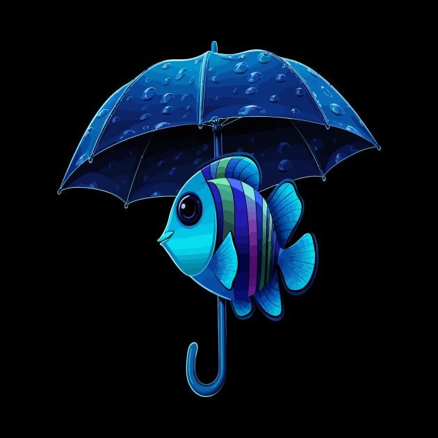 Blue Tang Rainy Day With Umbrella by JH Mart