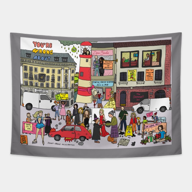You're Wrong About Cityscape Tapestry by JennyGreneIllustration