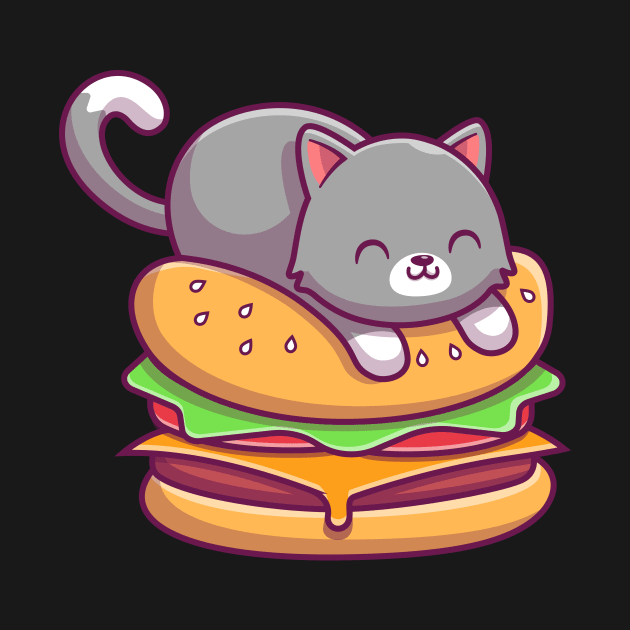 Cute Cat Lay On Burger Cartoon by Catalyst Labs