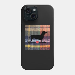 Dachshund Wiener Dog Cute Gift Graphic Art Design, Weenie with Heart Arrow on Plaid Graphic Phone Case