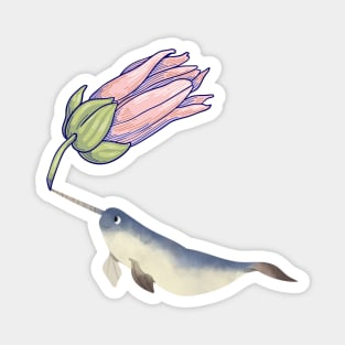 Narwhal Cotton Candy Pink Flower Magnet