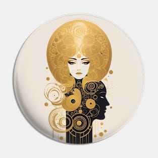 Gustav Klimt's Enigmatic Beauty: Inspired Woman in Gilded Grandeur Pin