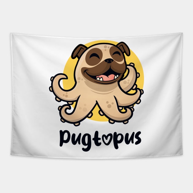 Pugtopus (on light colors) Tapestry by Messy Nessie