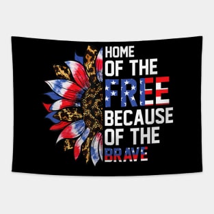 Home Of The Free Because Of The Brave Sunflower 4th Of July Tapestry