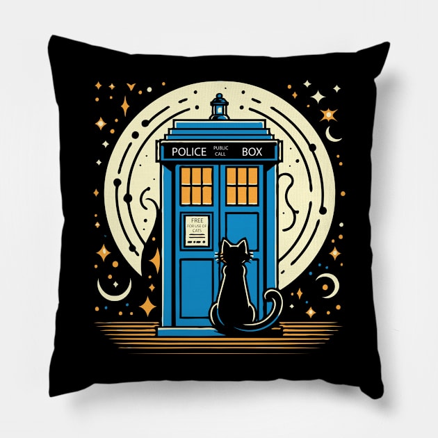 Police Box Free For Cats Pillow by Trendsdk