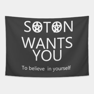 Satan Wants You to believe in yourself(dark background) Tapestry