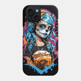 Dia de los Muertos Sugar Skull DJ Girl Phone Case