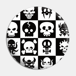 Black and White Skull Checkerboard Pattern Pin