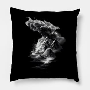 Stunning Mountain and Cloud in Black and White Pillow