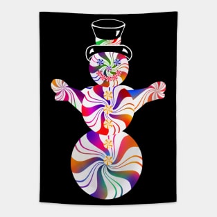 Cute Rainbow Peppermint Holiday Snowman Tapestry