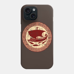 Greek Key,  Sail Ship with Dolphins, Distressed Phone Case