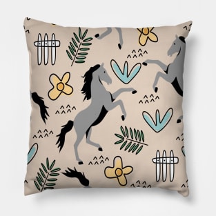 Horses Floral Pillow