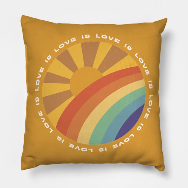 Love is Love Sun and Rainbow retro design Pillow by VeryBerry