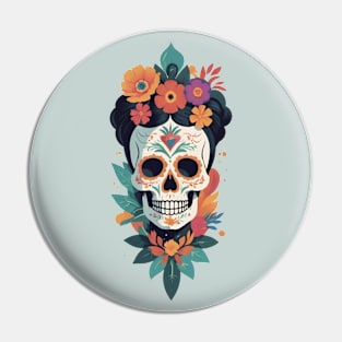 Frida's Floral Sugar Skull: Illustrated Tribute Pin