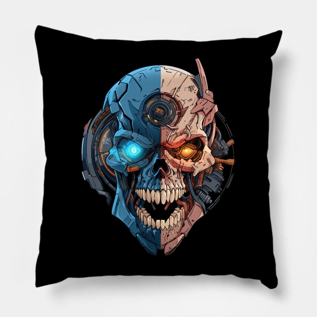 Cyborg sentinel skull Pillow by obstinator