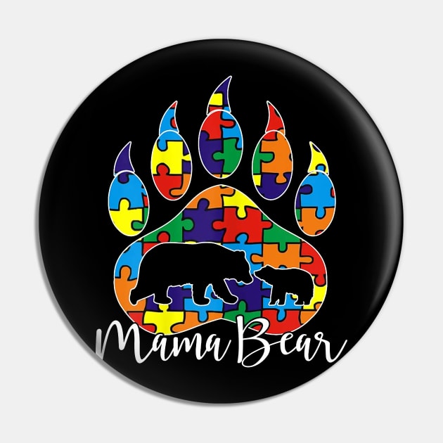 Womens Proud Mama Bear Autism Awareness Shirt Mom Mommy Bear Paw Pin by woodsqhn1