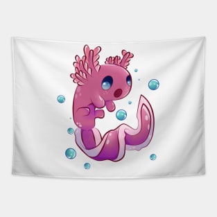 Cute Cartoon Axolotl with Bubbles Tapestry