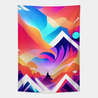 Red Mountain Hiking Neon Abstract Pattern Tapestry