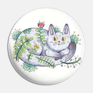 Cute Floral Cat Chilling and Curled Up Pin