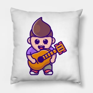 Cute boy playing guitar cartoon Pillow