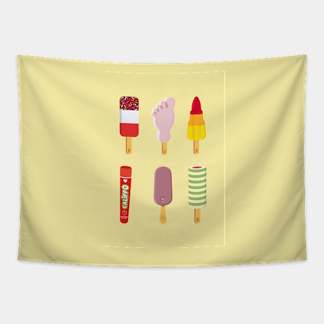 Mix of Ice lollies pastel lemon background Tapestry by MickeyEdwards