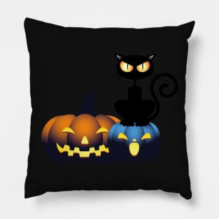 Cute Halloween Pumpkin Black Cat Spooky Season Autumn Vibes Halloween Thanksgiving and Fall Color Lovers Pillow