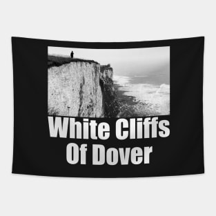 White Cliffs of Dover Black and White Photography Travel Landscape (white text) Tapestry