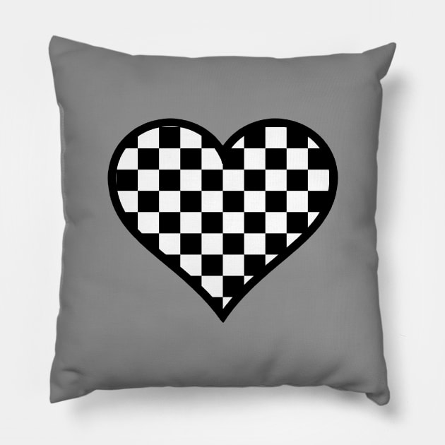 Black and White Checker Pattern Heart Pillow by bumblefuzzies