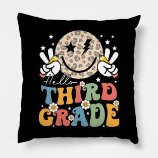 Leopard Groovy Happy Face Hello Third Grade Pillow