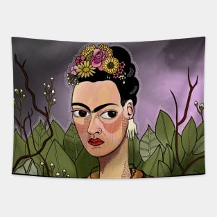 Freda Kahlo Freda self portrait with barb wire necklace Tapestry