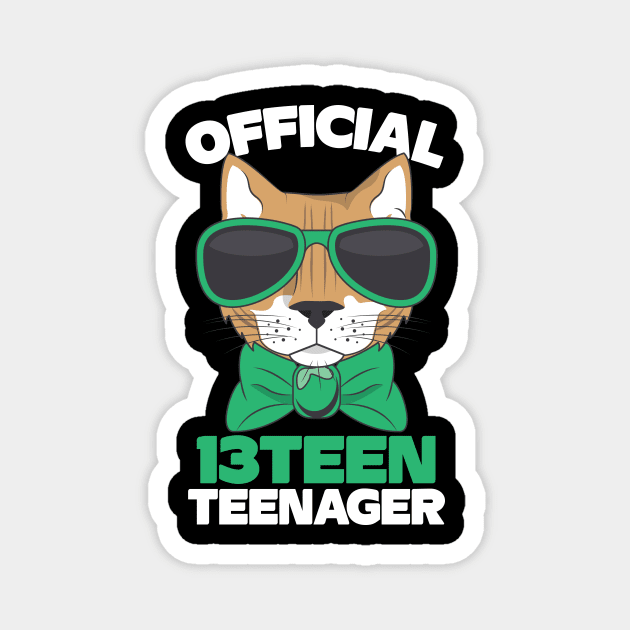 Official Thirteen 13 Teenager Cool Cat Magnet by Teewyld