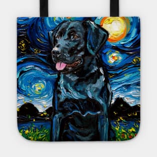 Seated Black Labrador Starry Night Tote