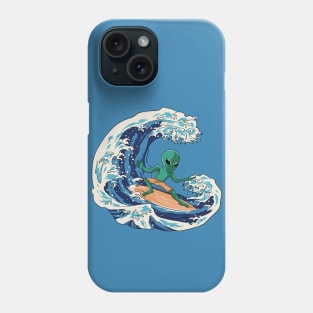 Martian Alien Surfing on a Great Wave // Funny Japanese Style Illustration Phone Case