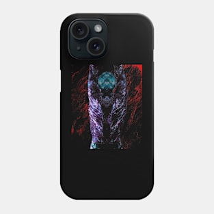 Portrait, digital collage and special processing. Men's back. Mystic. Energy waves. Red and violet. Emboss. Phone Case