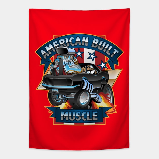 American Built Muscle - Classic Muscle Car Cartoon Illustration Tapestry by hobrath