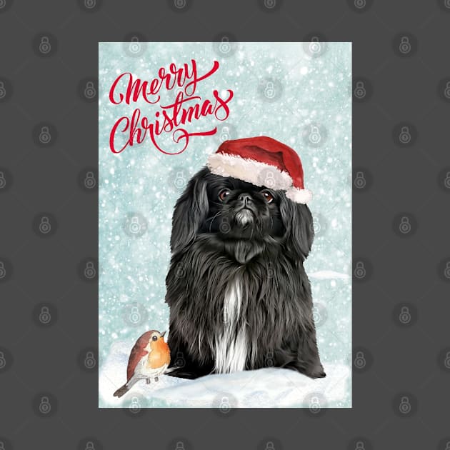 Blacl Pekingese Merry Christmas Santa Dog by Puppy Eyes