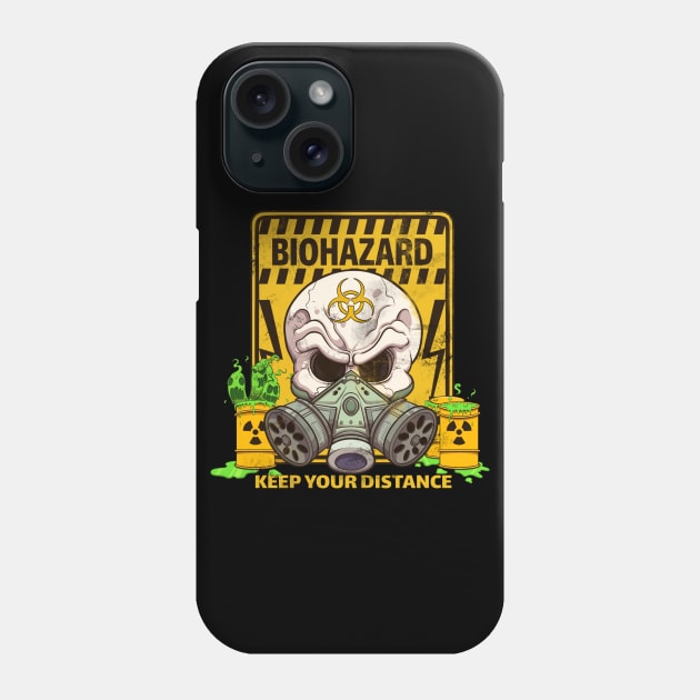 Cartoon Biohazard Skull With Caution Sign Phone Case by TheMaskedTooner