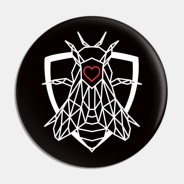 Geometric Open Heart Bee Protector Superhero Pin by teall