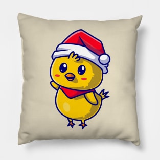 Cute Chick with Cap And Scarf Waving Hand Cartoon Pillow