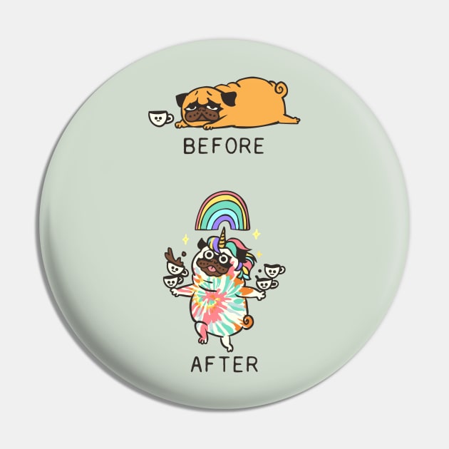 After Coffee Pug Pin by huebucket