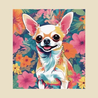 Charming Chihuahua, Vibrant Chihuahua in front of floral pattern T-Shirt